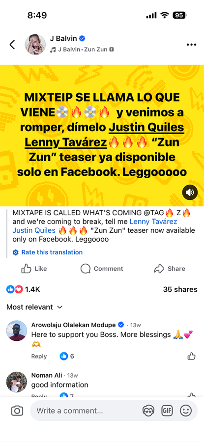 J Balvin 'Zun Zun' launch post